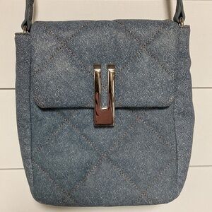 Vince Camuto Doty Quilted Leather Washed Denim Crossbody